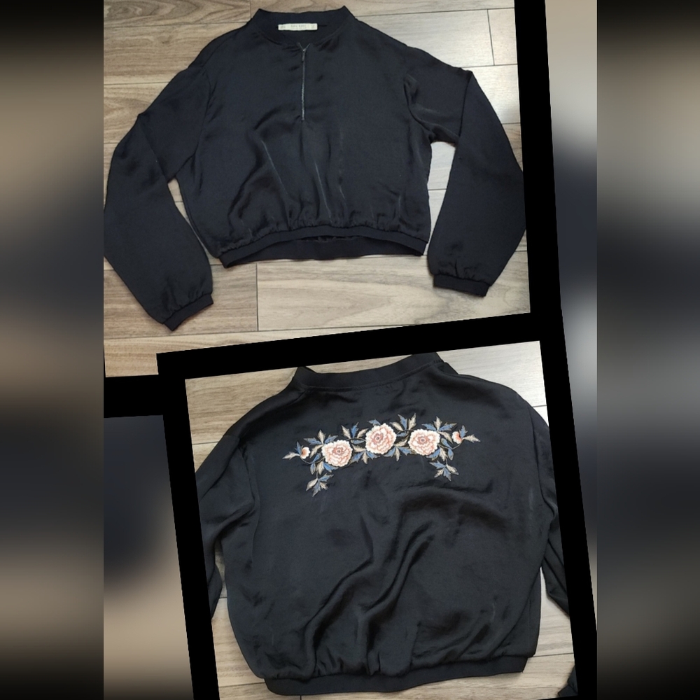 🔥Embroidered Flower, Light Jacket Crop, Black, Size S